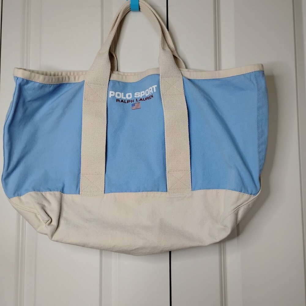 Polo Sport Ralph Lauren USA American Flag Blue White Canvas Tote Bag